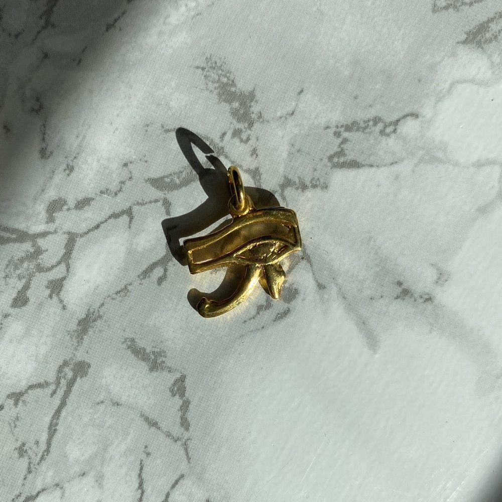 Vintage 18k gold plated Horus eye charm necklace